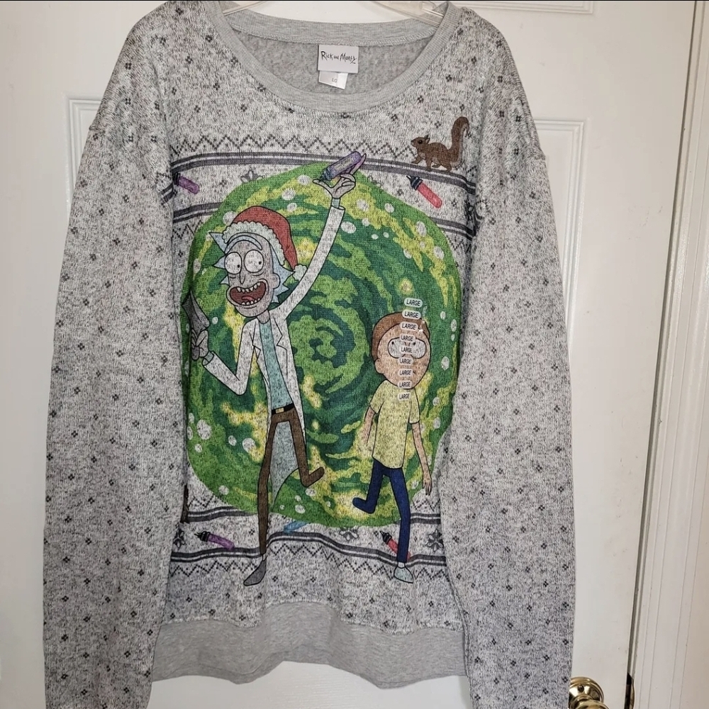 Rick & Morty Mens Large Long-Sleeve "Ugly" Christmas Sweater Cozy Santa Rick NEW
